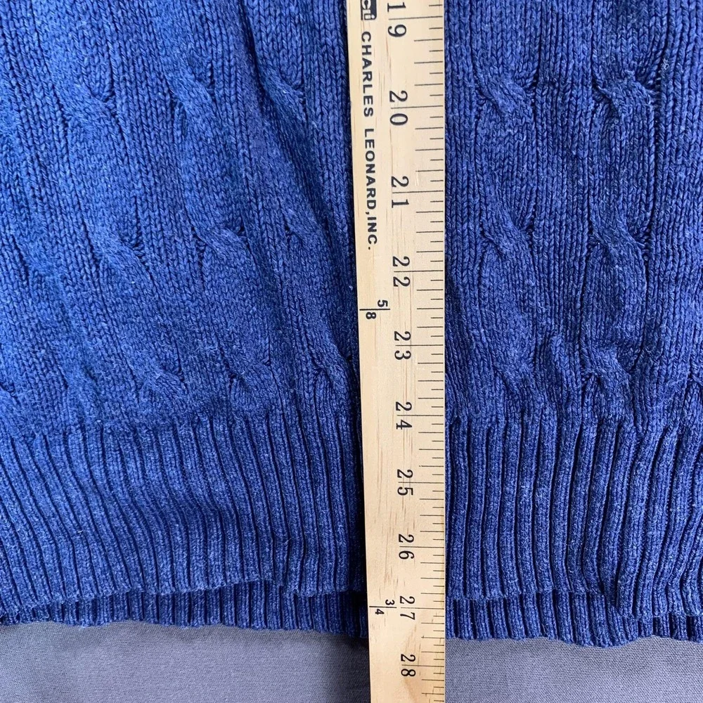 Polo By Ralph Lauren Sweater Mens XL Blue 100% Silk Cable Knit Crewneck Pullover